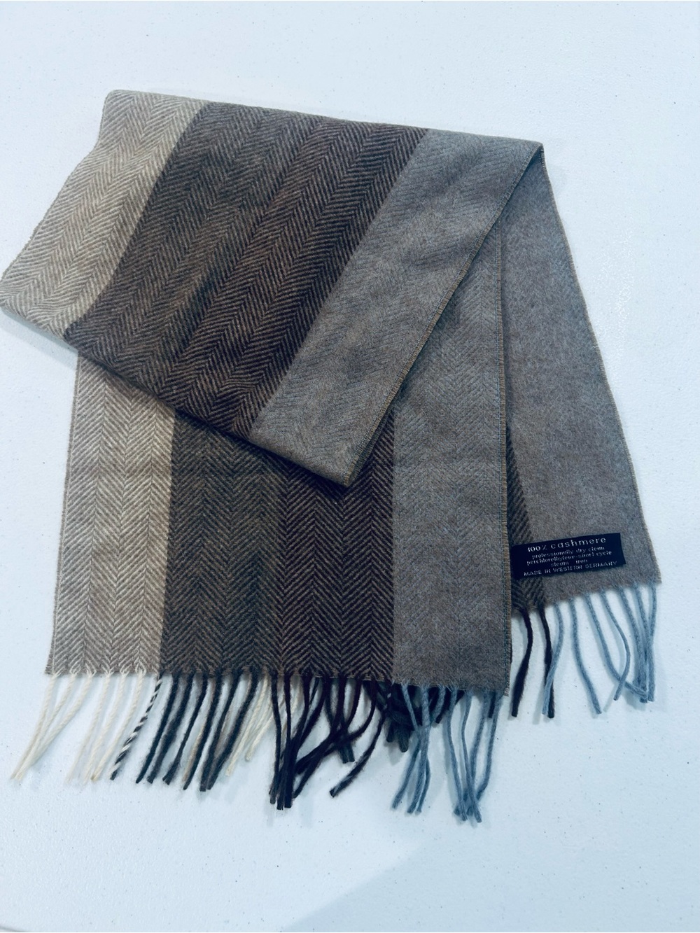 Classic Men's Striped Cashmere Scarf - Brown & Gray